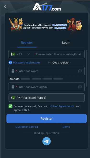 A177 Online Registration Page Screenshot